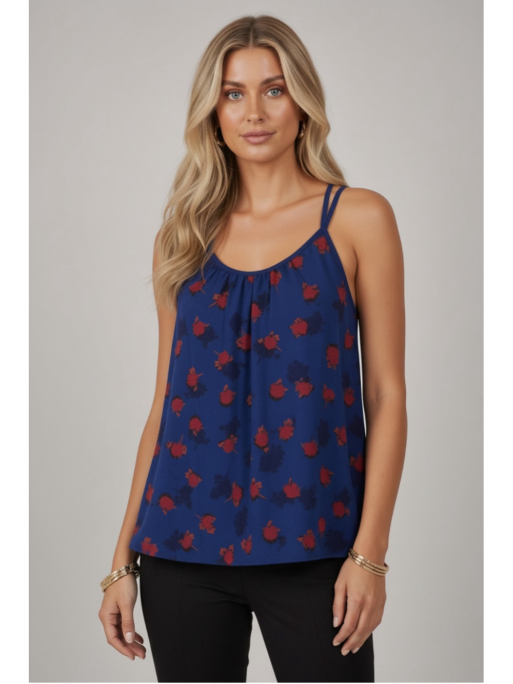 NWT REBECCA MINKOFF Blue Floral Sleeveless Lined Tank Top Blouse Size Small